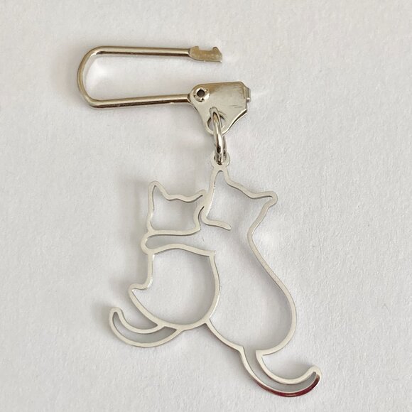 Silver Cat Clip Zipper Pull Purse Bag Charm Stainless Steel Two Cats Cat Lady - Picture 5 of 8